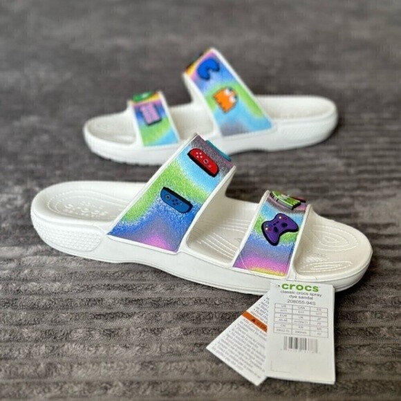 Crocs men's 11 classic spray dye sandals 208055-94S w/ Pac-man gaming/retro - Picture 2 of 10